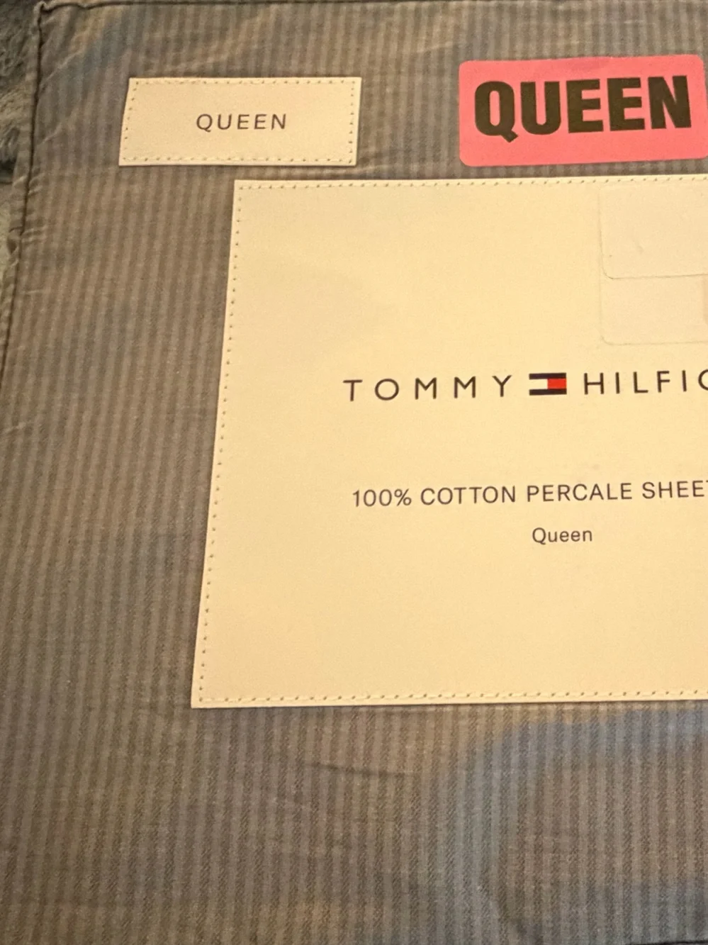Tommy Hilfiger Gray Pinstripe Cotton Percale Queen Sheet Set